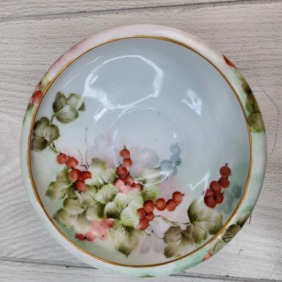 Unbranded Other - VTG Czech China Serving Bowl 6" Hand Painted Signed Grapes Leaves Gold Trim